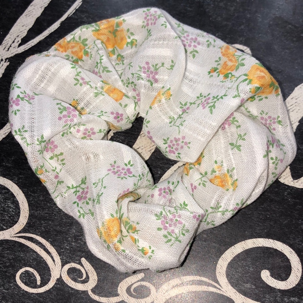 Yellow Floral Scrunchie